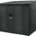 Hanover Bicycle Outdoor Steel Storage Shed with Slope Roof and Twist Lock and Key, Stores 4 Bikes, Dark Gray Outside Storage Shed House, Rust Resistant and Modern Shed with Adjustable Bike Tracks