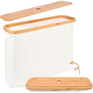 Toilet Paper Storage Basket, GlamSpark Foldable Toilet Paper Storage with Bamboo Lid, Toilet Paper Organizer for up to 9-12 Rolls with Visible Window, Functional and Stylish Bathroom Organizer, Beige