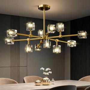 Modern Sputnik Crystal Brass Chandelier: Gold Dining Room Living Room Light
Luxury 12 Lights Adjustable Height Pendant Ceiling Light Fixture, Brushed Chandeliers for Kitchen Over Table Bedroom Bathroom