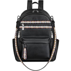 FADEON Small Backpack Purse for Women Designer PU Leather Roomly Mini Backpacks Multi Pocket Fashion Shoulder Backpack