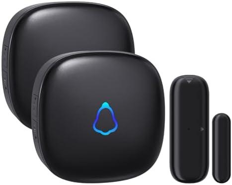 METAK Wireless Door Chime, Door Open Contact Sensor Alarm with 500 FT Range, 58 Chimes and 5 Volume Levels for Business/Store/Home/Office When Entering, 1 Transmitter + 2 Plug-in Receiver (Black)