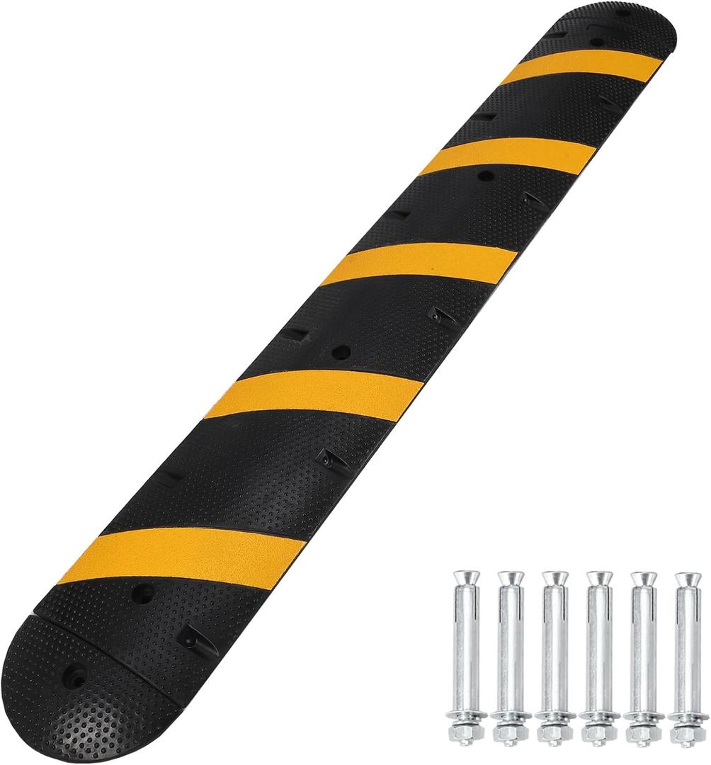 84'' Rubber Speed Bump, 1 Pack 2 Channel Modular Heavy Duty Speed Bumps Humps 25000 lbs Load Capacity, Cable Protector Ramp with 2 End Caps for Asphalt Concrete Gravel Driveway Road