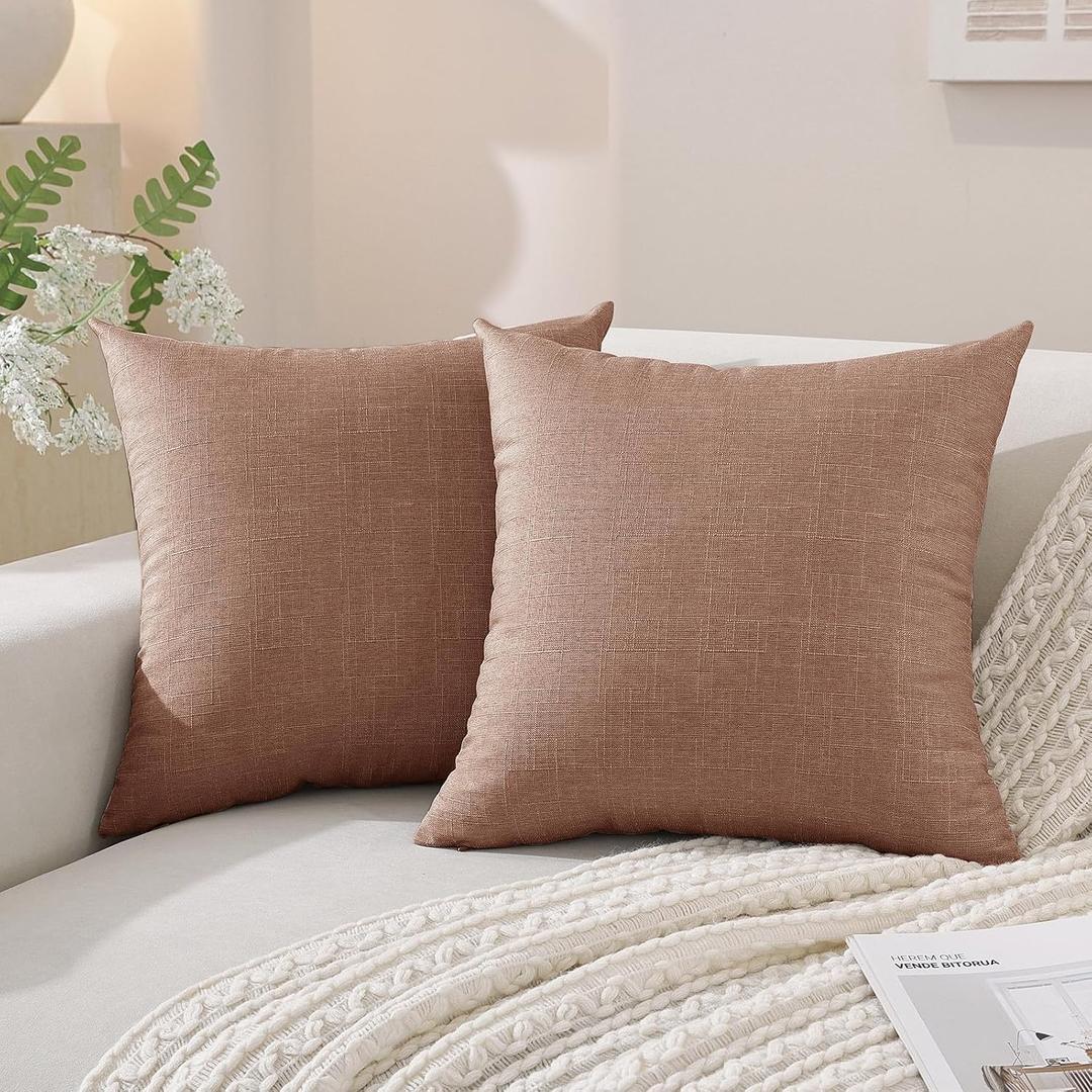SYSLOON Linen Throw Pillow Covers Set of 2,20x20 Pillow Covers,Red Coffee | Set of 2, Soft Faux Linen, Boho Home Decor, Couch & Sofa Accent, Bedroom & Living Room,Farmhouse Cushion Cases