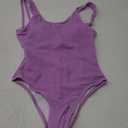 Limeeke Women One Piece Swimsuit Solid Ribbed Monokini Swimwear Scoop Neck Low Back Bathing Suit (X-Small, Purple)