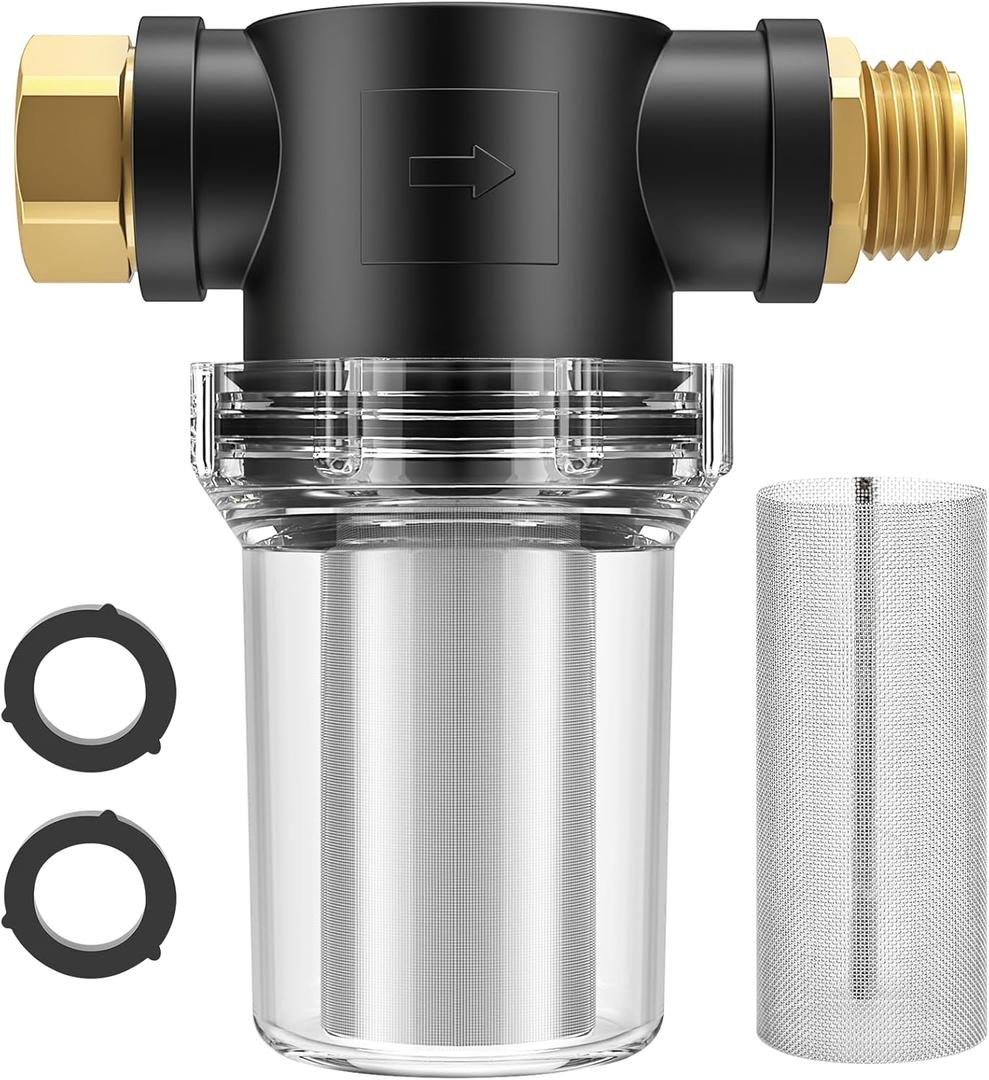 Twinkle Star Hose Filter Attachment Line Water Hose Filter with 100 Mesh and 40 Mesh Screen, 2Pcs O-Ring, Garden Hose Filter Pressure Washer Inlet for RV Camping Car Wash Water Hose