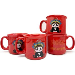 Ceramic Coffee Mugs Set of 4, 14 oz Coffee Cups with Handle, Cute Unique Panda Pattern Coffee Mugs For Hot Chocolate Tea, Microwave & Dishwasher Safe Cappuccino Latte Americano Mugs (RED)