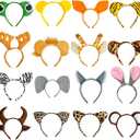 16Pcs Jungle Animal Ears Headbands as Safari Party Favors Wild One Birthday Decorations Plush Animal Headpiece for Kids Adults
