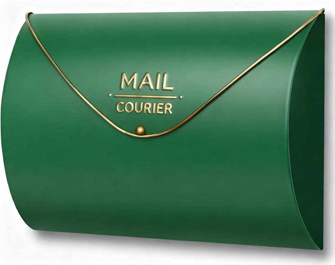Green Wall Mount Mailbox for Outside,Waterproof Metal Mailboxes with Rust-Proof Galvanized Steel,Large Capacity Envelope Mailbox for House,12.99 x 10.35 x 3.5 Inch