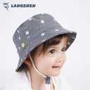 LANGZHEN Sun Protection Hat for Kids Toddler Boys Girls Wide Brim Summer Outdoor hat Cotton Baby Bucket Hat with Chin Strap (Gray)