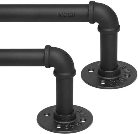 Refrze 2 Pack Curtain Rods for Windows 48 to 84 Inch, Industrial Curtain Rods Wrap Around, Heavy Duty for Bedroom & Outdoor, 48-84", "Black Curtain rod