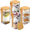 Pickmesh 4 Pack Overnight Oats Containers with Lids 10oz Overnight Oats Jars Oatmeal Cups Square Glass Meal Prep Container with Bamboo Lids and Spoons Glass Jar with Lid for Pudding Yogurt Cereal