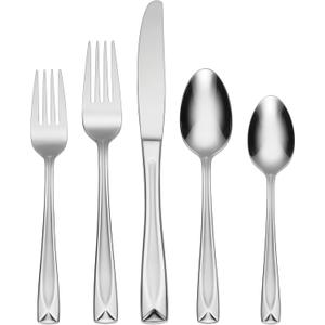 Oneida Silverware Set, Satin Lincoln 45-Piece Everyday Flatware Set, Service For 8, 18/0 Stainless Steel, Satin Finish, Knives Spoons And Forks Set, Dishwasher Safe, Home and Kitchen(Silver, 45 Piece)