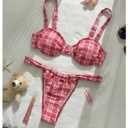 RoseSeek Women's 2 Piece Bikini Sets Plaid Swimsuits Thong Bikini Sets Preppy Beachwear Bathing Suit Burgundy Medium (Pink, M)