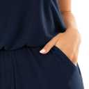 Lacozy Womens Casual Loose Sleeveless Spaghetti Strap Wide Leg Pants Jumpsuit Rompers (Blue, S)