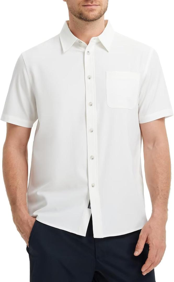 Men's Short Sleeve Button Down Shirts Classic Regular Fit Summer Beach Shirt with Pocket (M)