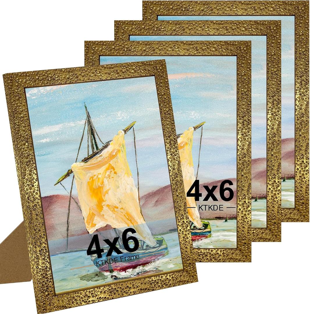 KTKDE 4x6 Picture Frame Set of 4, Ornate Vintage Gold Photo Frames with Real Glass 4 x 6 Antique Photo Frame for Wall Decor or Tabletop Display Retro Home Decor best gift