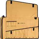 Foxrino Wrench Roll, Wrench Roll Up Pouch, 17-Pocket Heavy Duty Canvas Wrench Organizer Bag for Metric Combination Wrenches, Portable Tool Roll Bag, Gifts for Men for Christmas (Brown, 17+1 SAE)