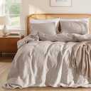 LBRO2M 100% French Linen Duvet Cover Set 3Pcs, Comforter Cover King Size Beige