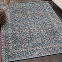 Vintage Design Navy Blue Area Rugs for Living Room, 4x6 Machine Washable Floral Collection Traditional Bedroom Rug, Low Pile Dinning Room Carpet, No Slip Office Kitchen Home Decor, Navy Blue