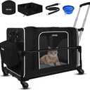 Petskd Extra Large Pet Carrier with Wheels for Large Cat or Medium Dog, 24" X 17" X 15" Soft-Sided Rolling Dog Cat Carrier for Indoor and Outdoor Uses, Support up to 40 Lbs, Blue