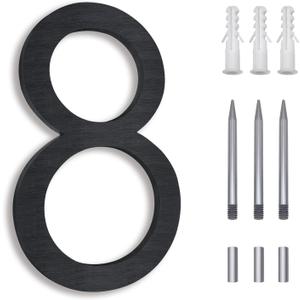 8 Inch Floating House Numbers, Address Numbers for Outside, Metal Black Large Modern House Numbers, Door Numbers for Mount Aluminum Black Number 8