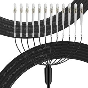 FLYPROFiber- 12 Fiber Industrial TPU OM3 LC to LC Outdoor Armored Fiber Optic Cable, OM3 Fiber 12 Strands Multimode Fiber Patch Cable 10GB/40GB, Direct Burial 50/125um, OD-5mm,100m/328ft