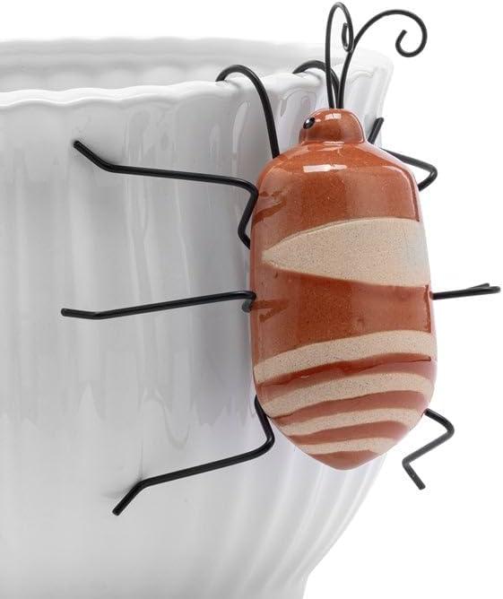 2 x Napco Imports Decorative Home or Garden 4.75 x 5 Inch Flower Pot Planter Hugger Hanger Glossy Brown and Raw Ceramic Beetle