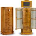 Hives and Honey Florence Jewelry Armoire  Jewelry Storage Organizer with 8 Felt-Lined Drawers, Vanity Mirror, Ring Rolls, Tangle-Free Necklace Hooks, Locking Lid (Walnut)