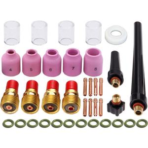 Zinger 37pcs TIG Welding Torch Gas Lens Kit Accessories for DB SR WP 9 20 25 Tig Welding Torch,with #10 Cup+Alumina Nozzle+Collet+Gas Lens Collets Body +Cup Gasket etc