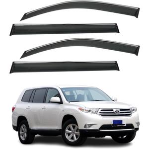 4Pcs Window Visor Deflectors Rain Guards for Toyota Highlander 2008-2013 Chrome Trim