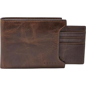 Fossil Men's Leather Bifold Sliding 2-in-1 with Removable Card Case Wallet for Men (Derrick Dark Brown)
