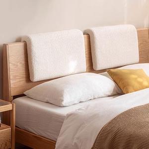 2PCS Dorm Bed Hanging Wood Headboard Back Cushion, Pillow with Removable Berber Fleece Cover, Upholstery Reading Cushions for Bedroom (Ivory)