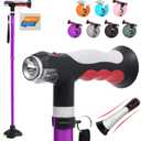 BigAlex Folding Walking Cane with Two Led Lights for Elderly Solid Base Adjustable Walking Stick with Carrying Bag for Men Women (Purple)