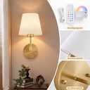 Battery Operated Wall Sconce Set of 2, Rechargeable Wireless Wall Lights with fabric Lampshade, 5200mAh Dimmable Bulbs with Remote,15 Colors Wireless Wall Lamps for Bedroom Living Room Hallway Decor