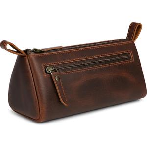 Brown Leather Cosmetic Bags for Women Travel Cosmetic Cases - Multipurpose Zippered Makeup Bag, Small leather Cosmetic Case for Purse - Genuine Leather Makeup Bag Handmade Makeup Pouch