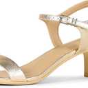 Amazon Essentials Women's Ankle Strap Low Heel (12, Metallic Gold Faux Snake)