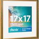 Vintage 17x17 Picture Frame, Antique Gold Photo Frames with Plexiglass Front,Ornate Square 17x17 Frame Display 13x13 with Mat or 17 x 17 Picture Frame Without, Wall Décor,1 Pack,Green