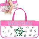 1 Pcs Mahjong Tile Bag Empty, 20.9 x 9.45 Inch Pink PVC Clear American Mahjong Bag for Tiles and Racks, with Handles, Zippered and Letters, Card Holder Storage for Game Lover Gift Travel, Case Only