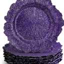 WUWEOT 12 Pack Purple Charger Plates, 13" Plastic Reef Dinner Under Plates, Round Charger Service Base Plates Bulk with Ruffled Rim for Party, Wedding, Catering Event, Tabletop Decor