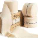 Beige Ribbon 1.5 Inch x 21 Yards Natural Cotton Frayed Edge, 3 Rolls
