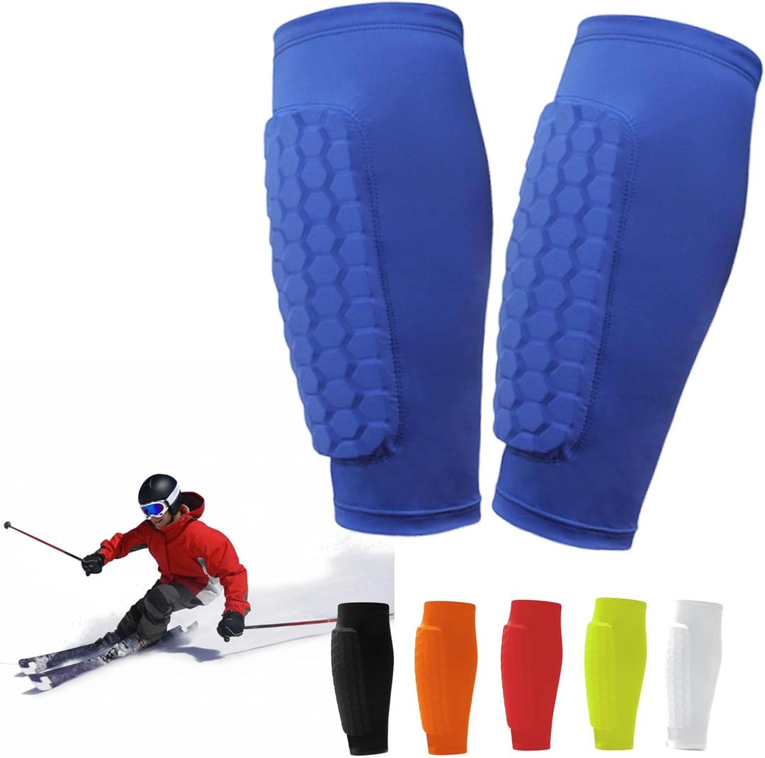 Shin Defender Shin Guards Kids, Soccer Shin Guards for Youth Adult, Lightweight Calf Protective Gear for Football Soccer with Honeycomb Pads (Large, Blue)