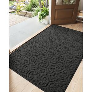DEXI Front Door Mat Indoor Entrance, 4x6 Non Slip Entryway Doormat Dirt Trapper, Absorbent Entry Mats for Inside House, Patio, Porch, Dark Grey