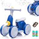 JoyRydz 6V Electric Baby Balance Bike with Bubble Machine,4 in 1 Toddler Balance Bike w/Remote Control for 1 Year Old Boys Girls Kids Bubble Bike Ride on Toys w/Powered Motor,Music,LED Lights (Blue)