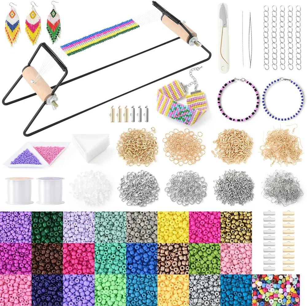 NOTIONSLAND Bead Loom Kits for Adults, Beading Loom with 10000 pcs Beading Supplies, Bracelet Earring Making Kits for Beginners