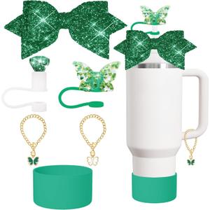 Stanley Charm accessories,bow and diamond straw lid,Stanley Cup 40 or 30 oz accessories with Charm,unique charm Tumbler accessories(Green)