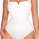 FeelinGirl Square Neck Shapewear Bodysuit for Women Sleeveless Tummy Control Slimming Bodysuit Going Out Tank Tops (XX-Large, White)