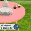 Moosfor Round Spandex Tablecloth, Elastic Fitted Waterproof Tablecloths for 36"-44" Tables, Stretch Washable Picnic Table Cover for Camping, Dining, Indoor and Outdoor,Coral Red