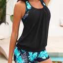 Women Two Piece Tankini Swimsuits - Tummy Control Bathing Suits Top with Shorts 2025 Blouson Swimwear (Black, L)