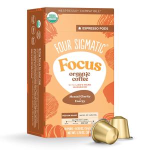 Four Sigmatic Focus Coffee Pods Compatible with Nespresso Original | Organic Medium Roast Espresso with Added Focus | Mushroom Coffee Enhanced with Lion's Mane | Medium Roast 10ct (EXP 05/21/27)