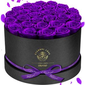Forever Flowers, 27 Roses in A Box, Real Preserved Roses, Birthday Gift for Women, Mother's Day, Anniversary, Purple Rose